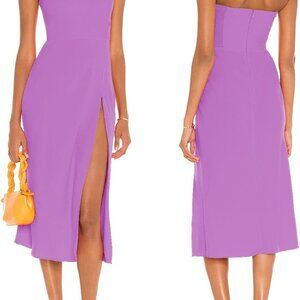 Women Strapless Midi Dress Polyester Size Large Off Shoulder Thigh High Slit